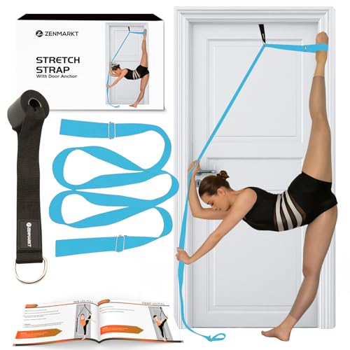 Stretching Strap With Door Anchor - Stretching Equipment to Improve Legs Flexibility - Splits Trainer For Home Ideal In Ballet, Dance, Cheerleading, Taekwondo, Yoga, Pole Dancing & Gymnastics - color: Light Blue