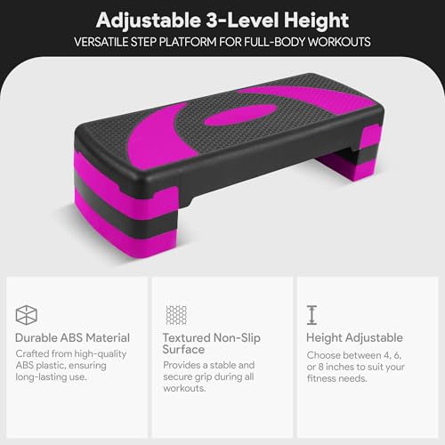 BalanceFrom 31-inch Aerobic Step Platform Trainer with 3 Adjustable Risers - color: Pink
