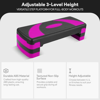 BalanceFrom 31-inch Aerobic Step Platform Trainer with 3 Adjustable Risers - color: Pink