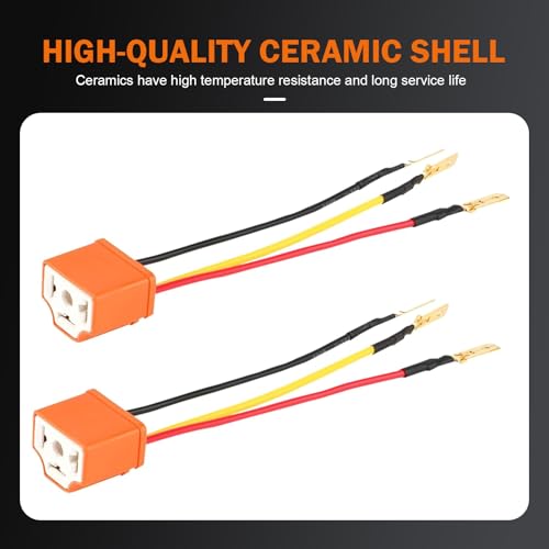 2PCS H4 HB2 9003 Wiring Harness Headlight Socket, 16AWG Headlight Connector, Pigtail Socket Wiring Harness Female Plug, Fog Light Accessories (Orange)