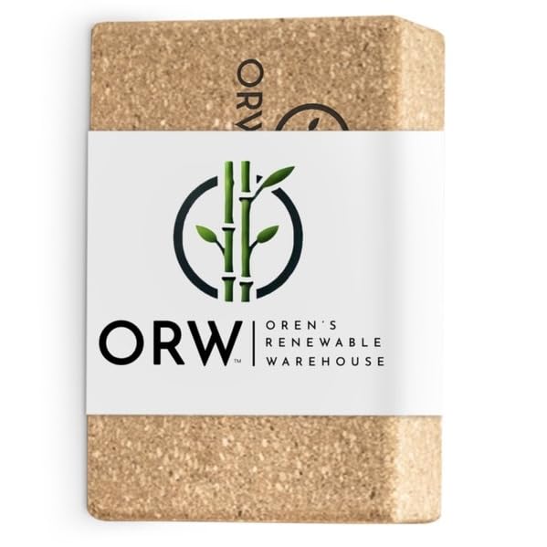 ORW Cork Yoga Block – FSC Natural Cork, 9”x6”x3”, 1.5 lb Dense Stability Block, Non-Slip Grip, REACH Tested
