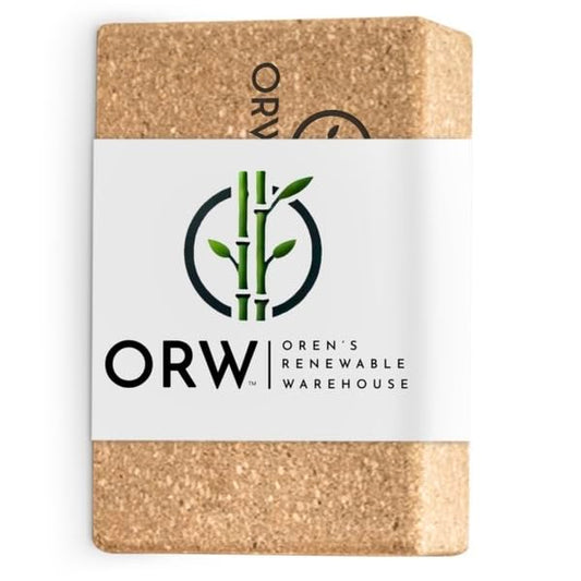 ORW Cork Yoga Block – FSC Natural Cork, 9”x6”x3”, 1.5 lb Dense Stability Block, Non-Slip Grip, REACH Tested