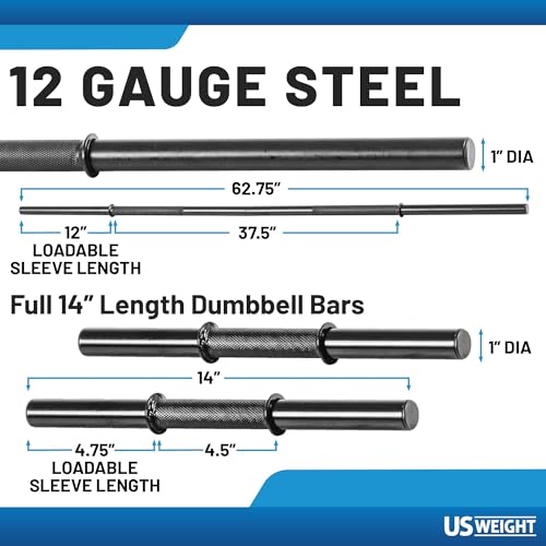 US Weight 105 Pound Barbell Weight Set for Home Gym| Adjustable Weight Set with Two Dumbbell Bars and Full 6 Ft Bar, Black