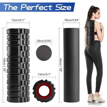 Krightlink 2-in-1 18" Foam Roller Set for Deep Muscle Massage - color: Black-18"(2 in 1)