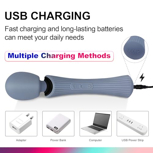 Handheld Personal Wand Massager with 12 Vibration Modes, 360° Flexible Neck, IPX7 Waterproof Cordless USB Rechargeable Quiet Therapy Tool for Body Neck Shoulder Back Muscle Relief, Blue