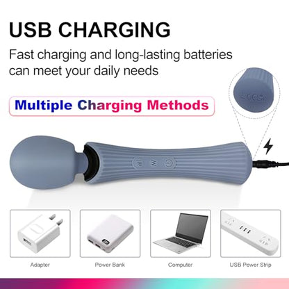 Handheld Personal Wand Massager with 12 Vibration Modes, 360° Flexible Neck, IPX7 Waterproof Cordless USB Rechargeable Quiet Therapy Tool for Body Neck Shoulder Back Muscle Relief, Blue