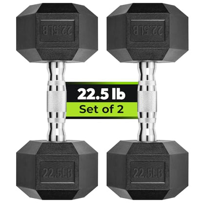 HANDBODE Hex Dumbbell Set, 2.5-65 lb Rubber Encased Exercise & Fitness Dumbbells, Weights Dumbbells Set of 2, Hand Weight for Strength Training - size: 22.5 lb, Pair, style: Chrome Handle