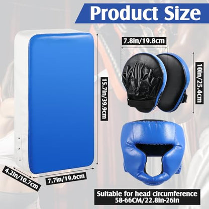 Gemscream 10 In1 Punching Mitts Kick Pad Set Taekwondo Pads Boxing Mitts Focus Pads Boxing Gloves Safety Head Guard Wrist Band for Kickboxing, Karate, Muay Thai, MMA Training - color: Blue