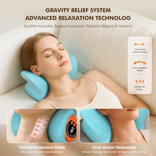Neck Massager 2026 Portable Neck Traction Device,Cervical with Heating & Vibration–Relieve Muscle Tension,4-in-1 Neck Customizable Massage Modes with Wireless Remote Control