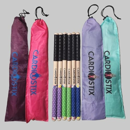 CardioStix 8.5oz Cardio Drum Sticks per set (1 PAIR WITH BAG) Bundle Weighted Double Grip w/Bag Premium American Hickory Wood | Drumming, Fitness (Spring Bouquet Surprise grip color w/bag) - color: Spring Bouquet Surprise grip color w/bag