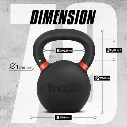 Yes4All Powder Coated Cast Iron Kettlebell, Single Deep Blue, 40 KG / 88 LB - color: Dark Red, style: A. Single