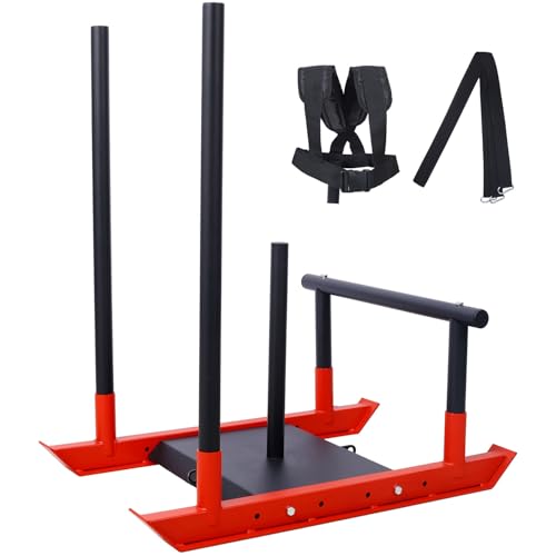 Weight Training Pull Sled, Heavy Duty Push Pull Fitness Sled for Speed and Strength Training, Steel Power Sled Workout Equipment for Athletic Conditioning, Fits 2" Weight Plates,Red - color: Red