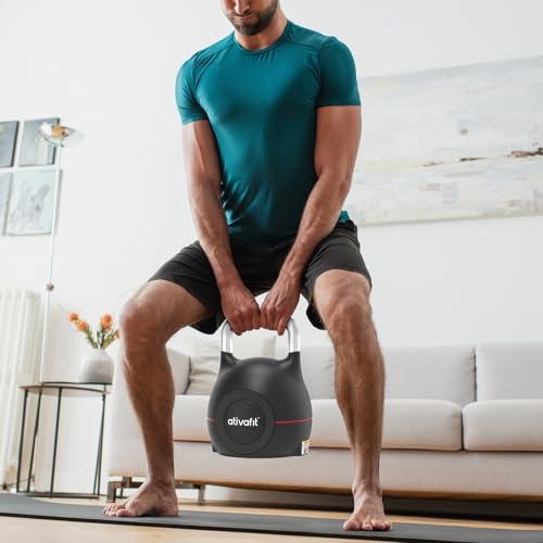Ativafit 7 in 1 Adjustable Kettlebell 5-44lbs Adjustable Kettlebell with Solid Aluminum Handle Quick Adjustment Weights With Safety Locking Systerm Space Saving Strength Training For Full Body Home Gym Workout
