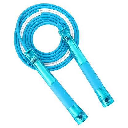YUEDONG Adjustable Fitness Jump Rope with Transparent Handles, Dual Ball Bearings, Self-Locking Length Adjustment, Tangle-Free Skipping Rope for Women, Teens, Girls and Beginners - color: BLUE
