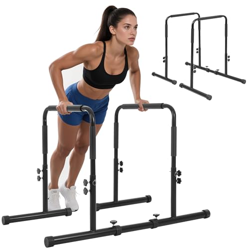 OSJ Dip Stand, Load Capacity 440.1 lbs (200 kg), 4 Levels of Height Adjustment, Separated Type, Push-up Bar, Self Gravity, Muscle Training, Safety Connector Included, Abs, Pectoral, Arms, Back, Muscle