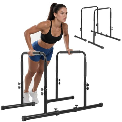 OSJ Dip Stand, Load Capacity 440.1 lbs (200 kg), 4 Levels of Height Adjustment, Separated Type, Push-up Bar, Self Gravity, Muscle Training, Safety Connector Included, Abs, Pectoral, Arms, Back, Muscle