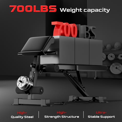 3-in-1 Adjustable Weight Bench with Leg Extension & Preacher Curl, Heavy-Duty 700LB Foldable Utility Bench for Full Body Workout, No-Installation Portable Incline/Decline/Flat Strength Training Bench for Home Gym