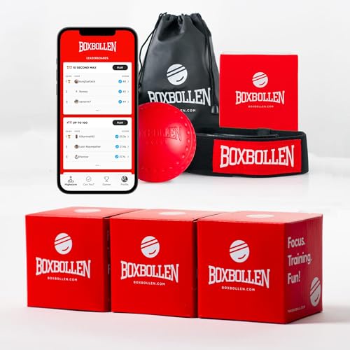 Boxbollen® Family 3 Pack Boxing Reflex Ball - Interactive Boxball App Integration - Hand Eye Coordination Training Ball - Boxing Equipment for Home -Christmas Gift for Family,Gift for Boxers, All Ages