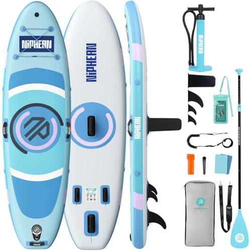 Niphean Extra Wide Paddle Board with StabilTrac Fin, Stable Inflatable Paddle Board with SUP Accessories, 10' Rigid Stand Up Paddle Board Extended Non-Slip EVA Deck for Yoga, Adults and Beginners