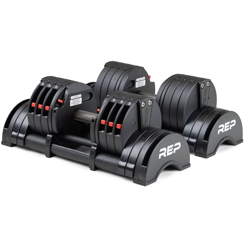 REP Fitness QuickDraw Adjustable Dumbbell Set, Pair, 30/40/50/60 lb Each, Steel Plates, Knurled Handle, Lock-N-Load Switch, Space-Saving Compact Free Weights, Strength Training, Home Gym, Men & Women - style: 5-40 lbs
