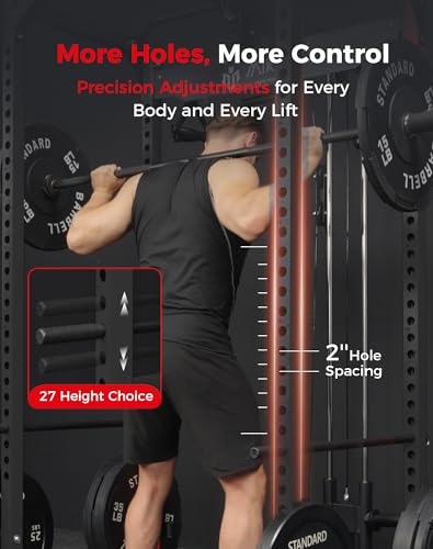 Mikolo F4 2.0 Power Cage with Dual-Track Smooth Pulley System, 1200LBS Power Rack with Leg Hold-Down for Heavy LAT Pulldowns - color: Black, size: F4 2.0 (with Bench＆Bar＆230LB CP）