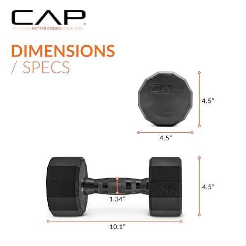 CAP Rubber Coated Dumbbell Weights, Free Weights for Home Gym Strength Training, Anti-Roll Hex Dumbbells with Black, Chrome & Comfort Grip Handles, Pairs & Sets - size: 15 lb - Pair, style: 12-Sided - Black Handle