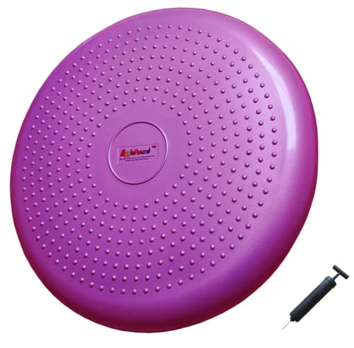 AppleRound Inflated Wobble Cushion with Hand Pump, Air Stability Board (Extra Thick), Core Balance Disc for Adults, Sensory Wiggle Seat for Kids, Flexible Seating for All Age, 13.5in / 34cm Diameter - color: Purple