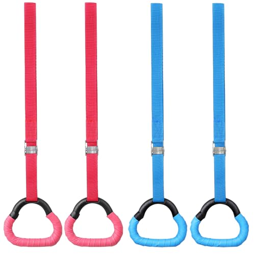 VICASKY 2 Pairs Gymnastics Rings Set, Adjustable Pull-up Rings with Durable Straps, Blue and Red Colors, 1m Length for Indoor Fitness and Strength Training Equipment
