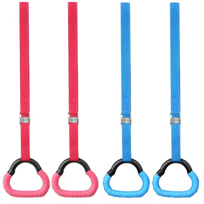 VICASKY 2 Pairs Gymnastics Rings Set, Adjustable Pull-up Rings with Durable Straps, Blue and Red Colors, 1m Length for Indoor Fitness and Strength Training Equipment