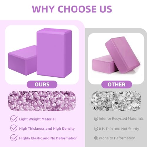 Large Foam Yoga Block 1 Pack, 9x6x4 Sturdy Pilates Block, Workout Block, Non Slip Surface Yoga Brick for Pilates Meditation, Stretching and Toning - color: Purple-