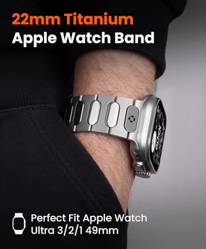 Grade 5 Titanium Watch Band for Apple Watch Ultra 3/2/1 49mm & Series 11/10 46mm - 22mm Wide-Body Apple Watch Ultra Band with Scratch Resistant DLC Coating for men - QT-X009 Luxury Series - color: Titanium