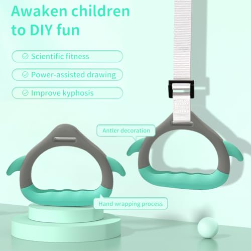 Gymnastics Rings for Kid's Home Exercise, Pull up Rings with Adjustable Straps Load Bearing 800lb, Indoor Gym Anti -Slip Surface Design Rings