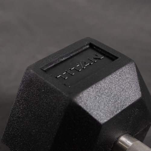 Titan Fitness 50 LB Pair Free Weights, Black Rubber Coated Hex Dumbbell, Straight Stainless Steel Handle, Strength Training, Full Body Workout