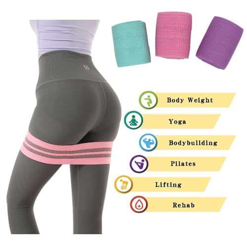 Fabric Non-Slip Resistance Band Set for Legs and Butt with Exercise s (3-Piece)