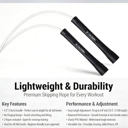Adjustable Jump Rope – 5mm PVC Skipping Rope with Unbreakable Handles, Non-Kinking, Includes 1 Spare Rope for Indoor & Outdoor Fitness Training for Men, Women