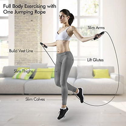 Jump Rope, Tangle-Free Rapid Speed Jumping Rope Cable with Ball Bearings for Women, Men, and Kids, Adjustable Steel Jump Rope with Foam Handles for Home Gym Exercise Fitness Workout Equipment & Slim Body - color: Black+Black