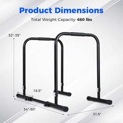 Goplus Adjustable Dip Bar, Heavy Duty Parallette Push Up Stand with 660 LBS Capacity, Anti-Slip Foam Grips, Portable Fitness Workout Dip Station for Home Gym, Calisthenics