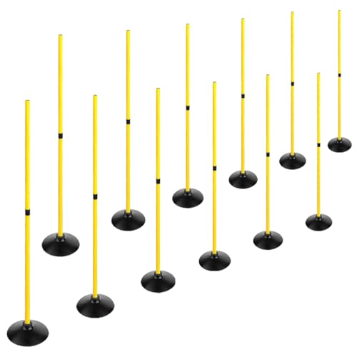 TNZMART 4.9FT Training Agility Poles Detachable Soccer Training Sticks Multi-Purpose Slalom Boundary Poles with Rubber Bases - style: Pack of 12