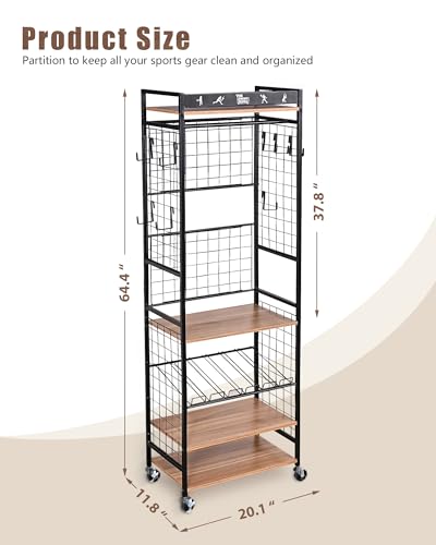 Mythinglogic Weight Rack for Dumbbells, Home Gym Storage for Yoga Mat Dumbbells Kettlebells and Strength Training Equipment, Dumbbell Rack with Wheels and Hanging Hooks