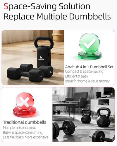 Abahub Dumbbell Set for Home Gym, 4 in 1 Adjustable Weights Dumbbells Set with Kettlebell Grip Converter for Women