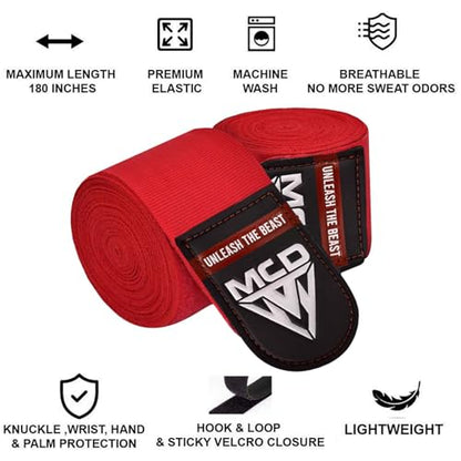 MCD Boxing Wraps for Men & Women 4.5m/180” Boxing Hand Wraps for Bᴏxing Gloves with Thumb Loop Muay Thai Hand Wrаps Semi-Elastic Wrist Wrаps Bᴏxing Wrap for MMA, Muay Thai & Martial Arts Training - color: Red