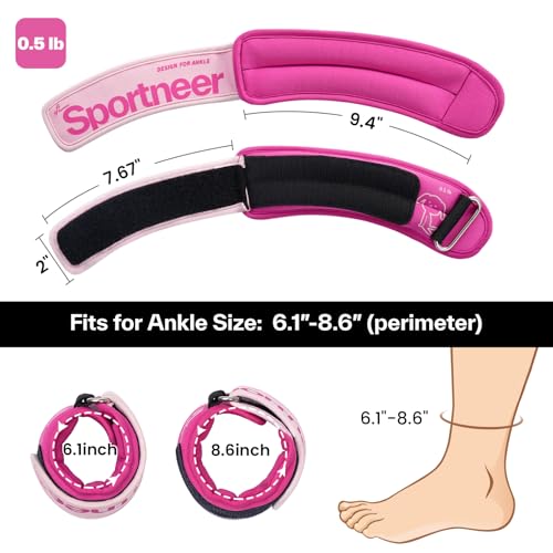 Sportneer Ankle Weights 0.5/1/2/3/5 LBS 1 Pair Wrist Leg Arm Weights - color: Pink, size: 0.5 lb x 2