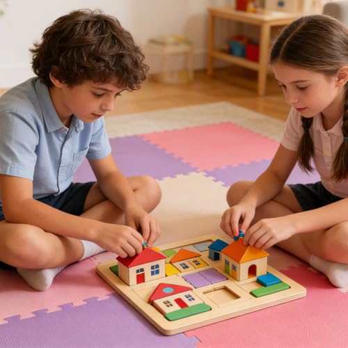 Nuanchu 60 PCS Kids Foam Puzzle Mat,Pink, Beige, Purple - color: Pink, Beige, Purple