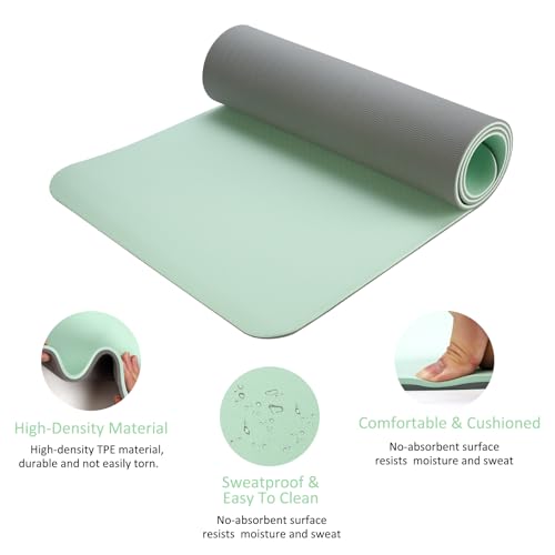 Thick TPE Yoga Mat for Beginners, Non-Slip Cushioned Yoga Mat with Carrying Strap for Pilates, Stretching and Home Workout