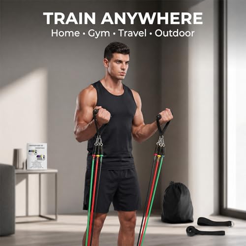 Resistance Bands 9 Pack Set for Home Gym, Adjustable Resistance Bands with Door Anchor Handle Ankle Straps - color: Mix