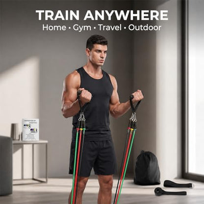 Resistance Bands 9 Pack Set for Home Gym, Adjustable Resistance Bands with Door Anchor Handle Ankle Straps - color: Mix