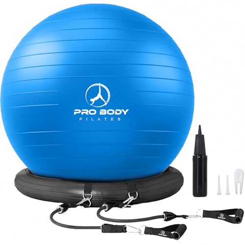 ProBody Pilates Yoga Ball Chair, Exercise Ball Chair with Base or Stand for Home Office Desk Sitting or Workout, 65cm Antiburst Balance & Stability Ball Seat, Large Gym Ball for Back, Abs - size: 75 cm