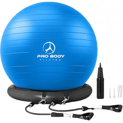 ProBody Pilates Yoga Ball Chair, Exercise Ball Chair with Base or Stand for Home Office Desk Sitting or Workout, 65cm Antiburst Balance & Stability Ball Seat, Large Gym Ball for Back, Abs - size: 65 cm