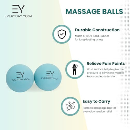 Everyday Yoga 2.5 Inch Massage Therapy Ball Set with Tote Bag - Aqua