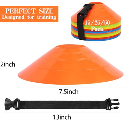 Soccer Cones 15/25/30/50 Pack with Mesh Bag & Strap-Soccer Cones for Sports Training, Football, Basketball,Running Drills-Agility Cones for Indoor and Outdoor Games